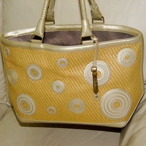 Cole Haan Tan Straw and Leather Bag